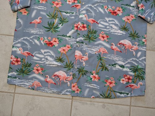 SSLR Men's XXXL Hawaiian Shirt Flamingos Button Down Aloha Blue Pink - Picture 2 of 6
