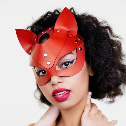 Red Women Sexy Cat Mask Half Face Cosplay Leather Mask Party Masquerade Fancy - Picture 2 of 7