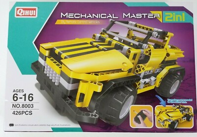 Qihui Mechanical Master RC Block Cars 2In1 Yellow Jeep Kit R/C