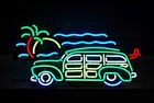 Car Palm Tree Neon Sign Light Beer Bar Pub Wall Hanging Real Glass Tube 24"x20"