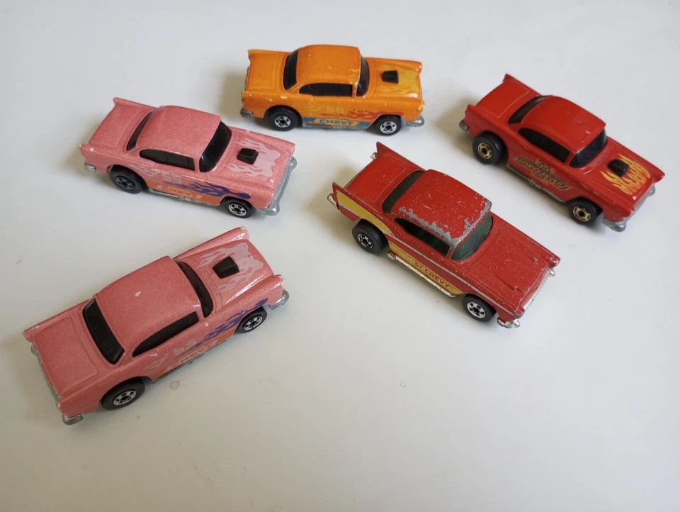 5 Chevy Hot Wheels 57 55 de colección rojo rosa naranja colores voladores Blackwall 1976-82 Foto 2 de 4