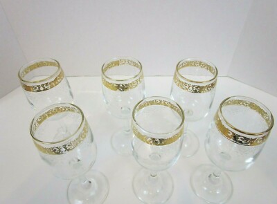 CELLINI Italy Hand Blown Crystal 24 KT Gold Etched 6.5" Wine Glasses Set of  6 | eBay