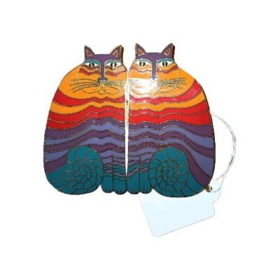 Laurel Burch Regenbogen Katze Emaille großer Anhänger Statement Halskette LE 1987 Schmuck