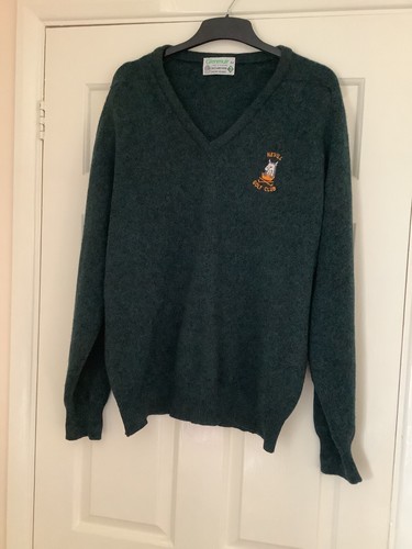 Glenmuir 100% Lambswool Golf Jumper 44 ins chest v-neck green & black knit