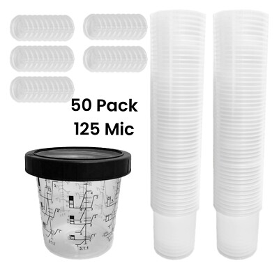PPS  Disposable Paint Spray Gun Cup Liners and Lid System 125 Mic 50pack 850ml