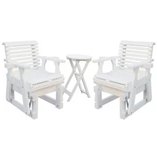 Beneouya 3PCS-Outdoor Wooden Glider Chair with Table, White