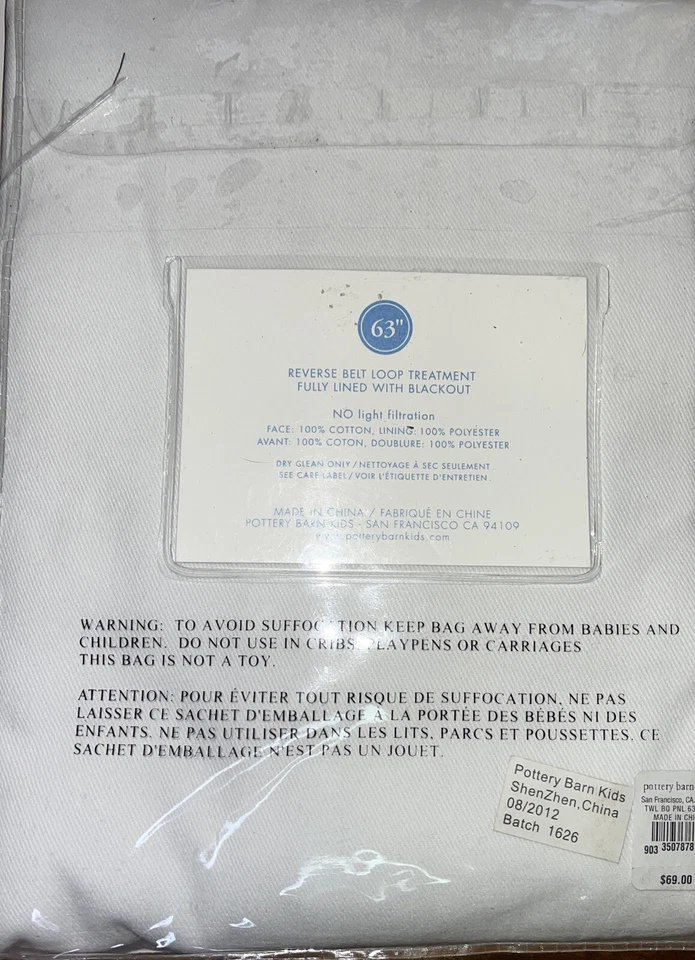 Nuevo Pottery Barn Niños Sarga Blackout Panel Cinturón Lazo 44 x 63 Blanco Rideau Foto 2 de 4