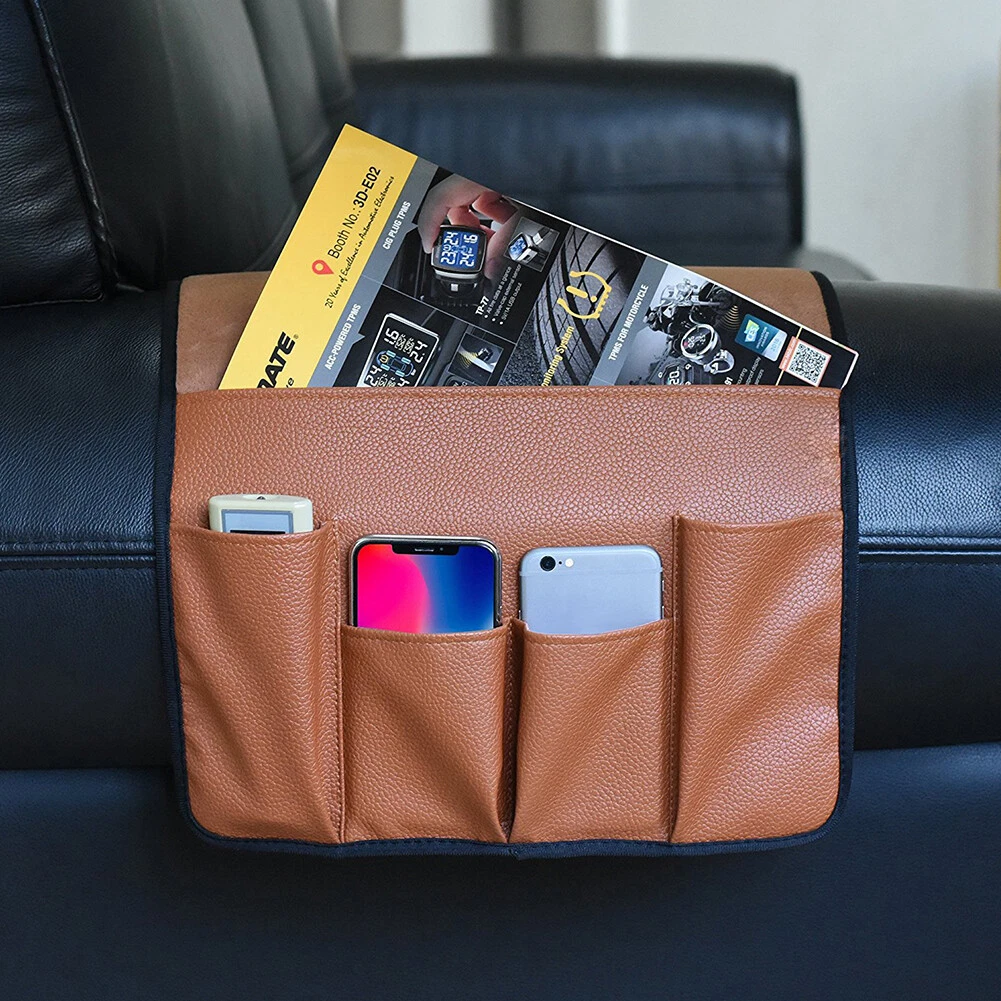 5 Pockets Arm Rest Organizer Hanging Home PU Leather Sofa Side