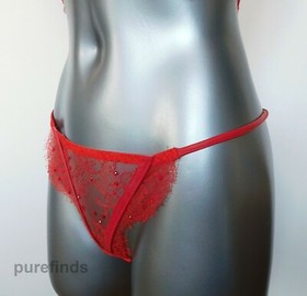 AGENT PROVOCATEUR SOIREE ADARA RED LACE & LEATHER THONG SIZE AP 2 UK 8 NWT