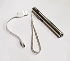 2 X LED USB Rechargeable Penlight Stainless Steel 100 Lumen W/ Clip  & Cable