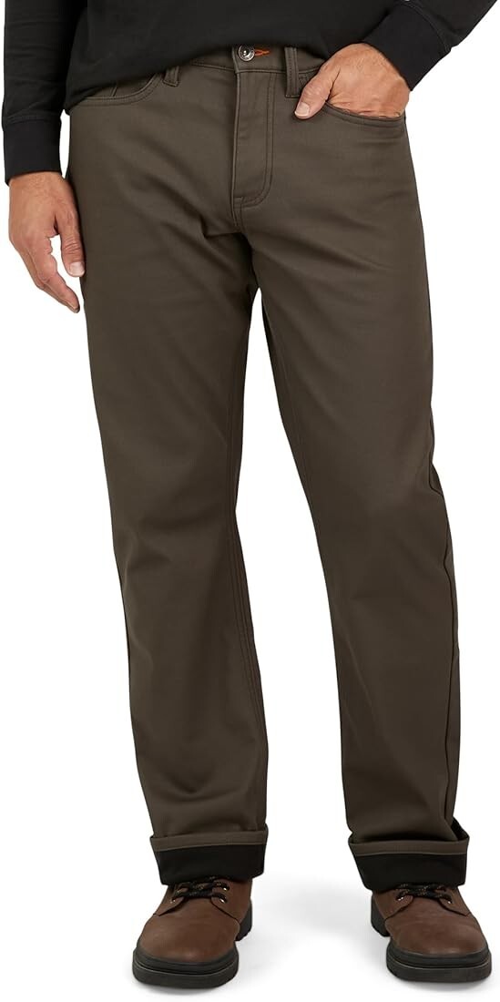 Weatherproof Vintage Stretch Canvas Bonded Soft Fleece Lined Jeans Green36×32