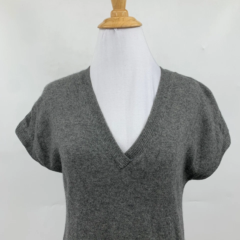 Vestido Suéter Vince Mujer S Pequeño Gris Cachemir Tejido Manga Corta Túnica Bolsillo Foto 3 de 4