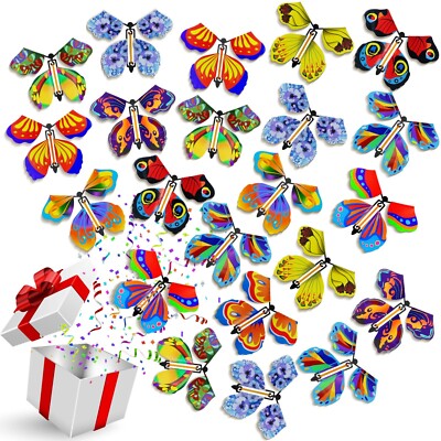 Vinsot 100 Pcs Magic Flying Butterfly Fairy Toys Wind up in The Book Rubber 