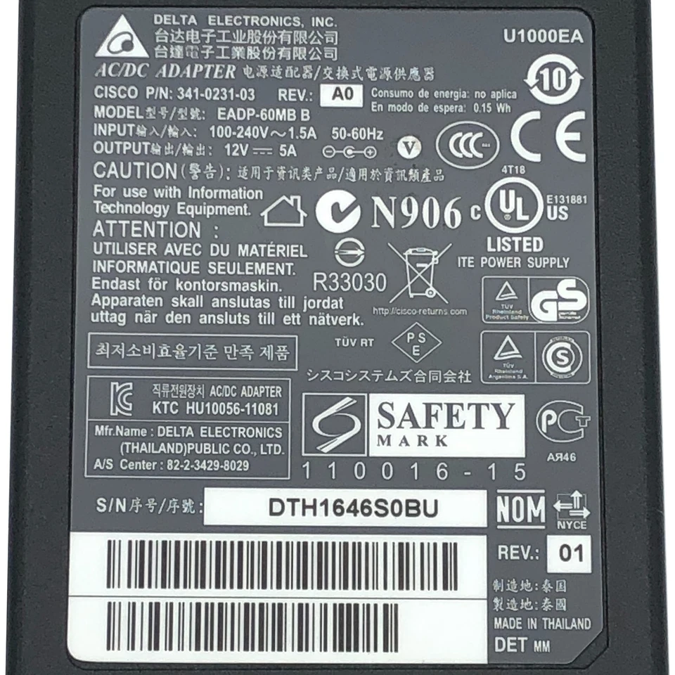 Original Delta AC Adapter Charger For Cisco 891F 892F Gigabit Router - Image 2 of 4