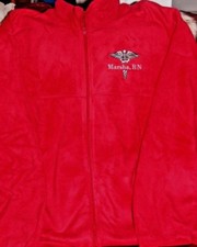 Personalized Caduceus Rn Nurse Fleece Red Full Zip Jacket Embroidered Plus Sizes