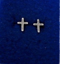 Sterling Silver TINY 9x7mm Cross with Dots Studs Posts Stud Earrings