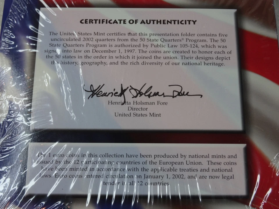 2002 State Quarter & Euro Coin Collection US Mint OGP Box & COA Uncirculated - Image 4 of 4