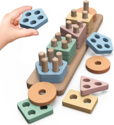 Joozmui Holz Montessori Spielzeug Motorikspielzeug Sortierspiel Steckpuzzle