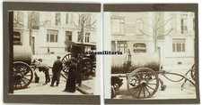 2x Orig. Foto Bevölkerung mit Latrine Lkw Schlepper Wagen Stadt Frankreich 1915
