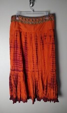 Soft Surroundings Orange Tie Dye Gold Beaded Tiered Boho Skirt Large NWT