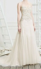 Casablanca Bridal Wedding Dress 12-14 Ivory Fit Flare Bling Train BL201 Destiny