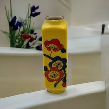Jarrón antiguo chino de porcelana rosa familiar miniatura 3" de alto amarillo floral mini