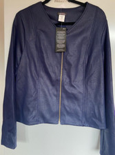 Kim & Co Stretch Croco Pleather Blue Back Peplum Jacket Xl New & Tags