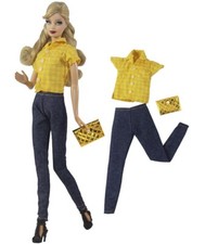 Barbie clothing Fashion yellow shirt jeans pants Yellow bag Barbie 1 set