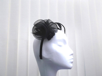 SCHWARZE BLUMENFEDER, PERLEN STIRNBAND FASCINATOR - VON VALERIE J