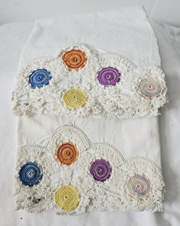 Pair of Vintage Crochet/Embroidered New/Old Stock Pillowcases Beautiful!