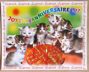 Chats Chatons Mini Poster Cartonne Tres Bon Etat Joyeux Anniversaire Ebay