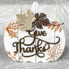 Transpac "Give Thanks" Pumpkin Sign 8 inches x 8 inches