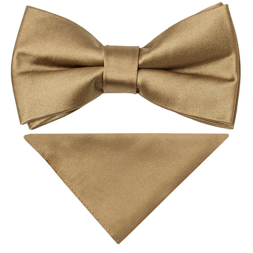 Pre Tied Iced Coffee Satin Boys Bow Tie and Pocket Square Age 4-7 Wedding Prom