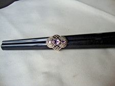 VINTAGE TRI AMETHYST MARCASITE COCKTAIL RING STERLING SILVER STAMP 925 SZ 5