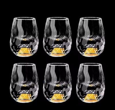 6pcs 3D Glacier Whiskey Glass Cup Crystal Gold Foil Shot Glasse