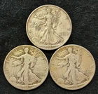 3 LIBERTY WALKING HALF DOLLARS == 1945, 45 D, 45 S == 90% SILVER