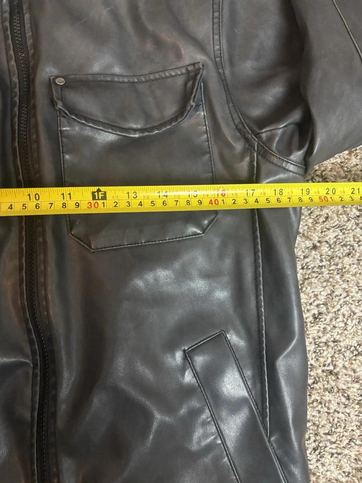 Structure Leather Jacket Men's Small Black Sherpa Lined Full Zip Warm Jacket - Image 3 of 4