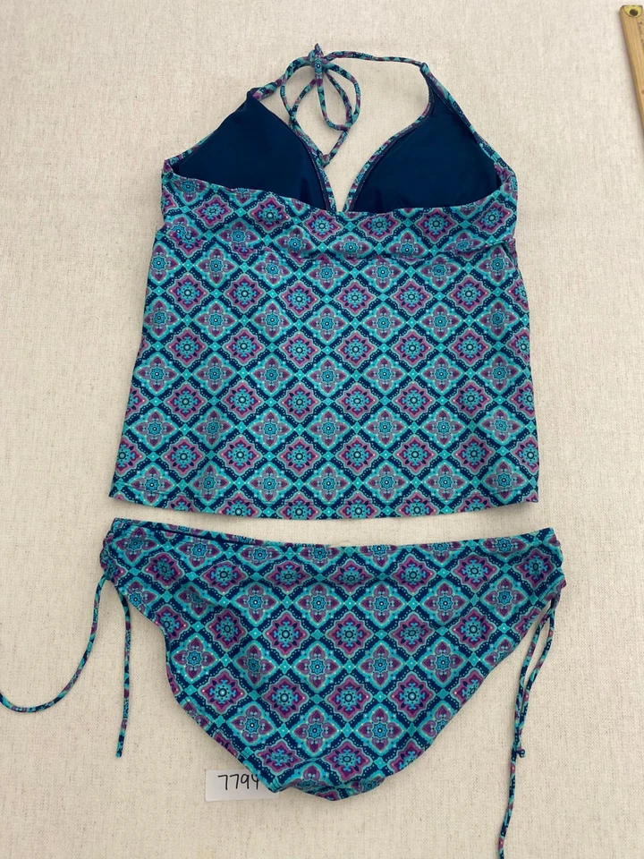 Converse One Star Tankini Top & Bottom Set Womens XL/Large Blue Print Tie Up - Image 3 of 4