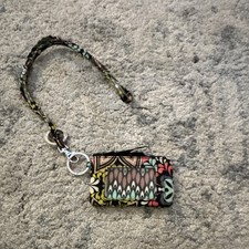 Vera Bradley Paisley Fabric ID Holder Key Ring lanyard strap Multicolor