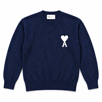 AMI Paris Ami de Coeur Navy Knit Sweater Size L 100% Original