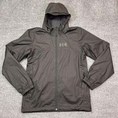 Helly Hansen Jacket Kids 16 Black Hooded Rain Coat Lightweight Mesh Lined