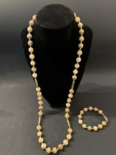 Beaded necklace and bracelet set cream brown