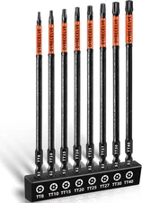 Impact Torx Security Bit Set 6" T8-T40 S2 Steel Magnetic Star Bits 1/4" Hex 8pc