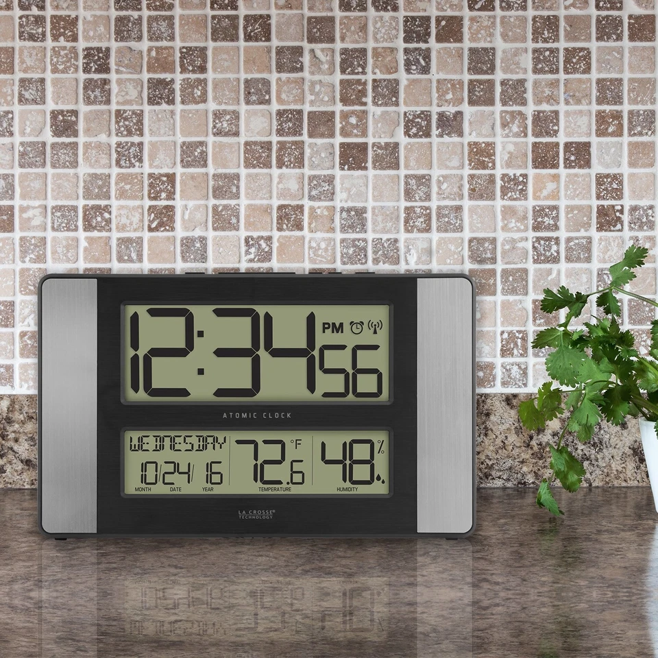 La Crosse Technology 513-1417H-AL Atomic Digital Clock with Silver Modern & Cont - Image 3 of 4
