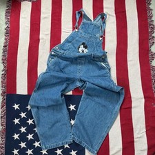 m15S Vintage Mickey Mouse Embroidered Denim Overalls L Women  s Rare 90s