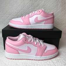 Nike Air Jordan 1 Low GS Shoes Youth SZ 6.5Y Pink White 553560-614