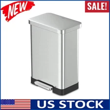 Step-On Trash Can 20 Gal Rectangle Stainless Steel W/ Lid Non-Skid Base Kitchen
