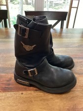 HARLEY DAVIDSON MOTORCYCLE SOFT TOE USA BLACK LEATHER VTG ENGINEER BOOTS 8.5 M