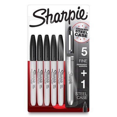 Sharpie 6 Count Permanent Markers With Stainless Steel Case Black Fine Point Set