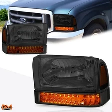 For 99-04 Ford F-250/350 Headlight W/Turn Signal Lamp Smoked Lens Amber Corner